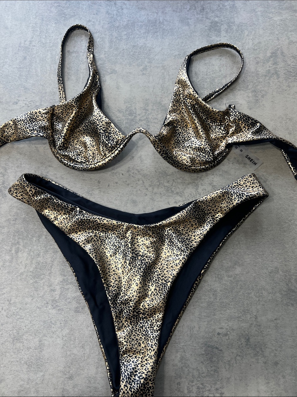 SHEIN Gold and Black Leopard Print Underwire Bikini